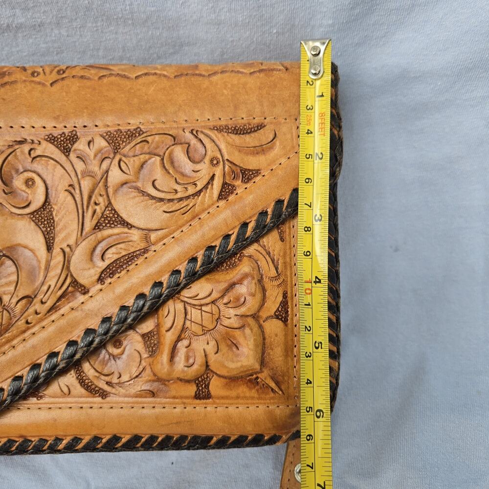 Vintage Curiosidades Mexicanas de Monterrey Hand Tooled Leather Bag Aztec Sun - Picture 5 of 13
